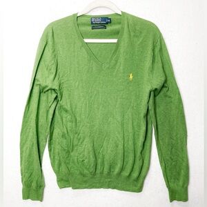 Polo Ralph Lauren 100% Pima Cotton Avocado Green V Neck Sweater Size Medium 90s